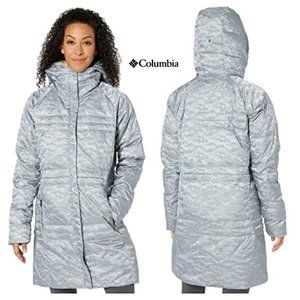 NWT $200 COLUMBIA Women XS Falls Goose Down Mid Jacket Winter Parka GREY Camo
